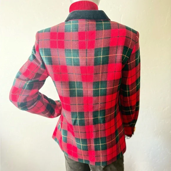 Vintage Talbots Red & Green Plaid Tartan 90’s Holiday Blazer Wool Jacket 8‎ - Picture 2 of 12